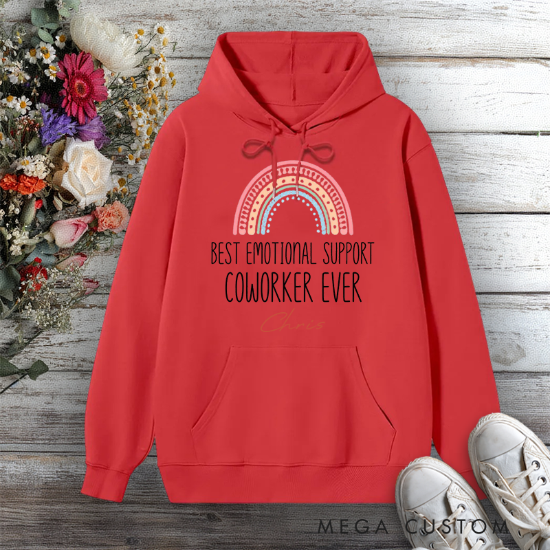 Personalized Hoodie Best Emotional Support Coworker Ever Rainbow Design Gift for Office Worker