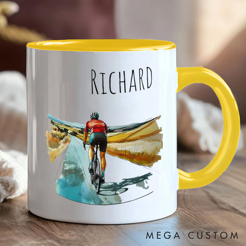 Personalized Cycling Coffee Cup Mug with Scenic Road for Outdoor Adventures Riding Cycling Biking Enthusiasts