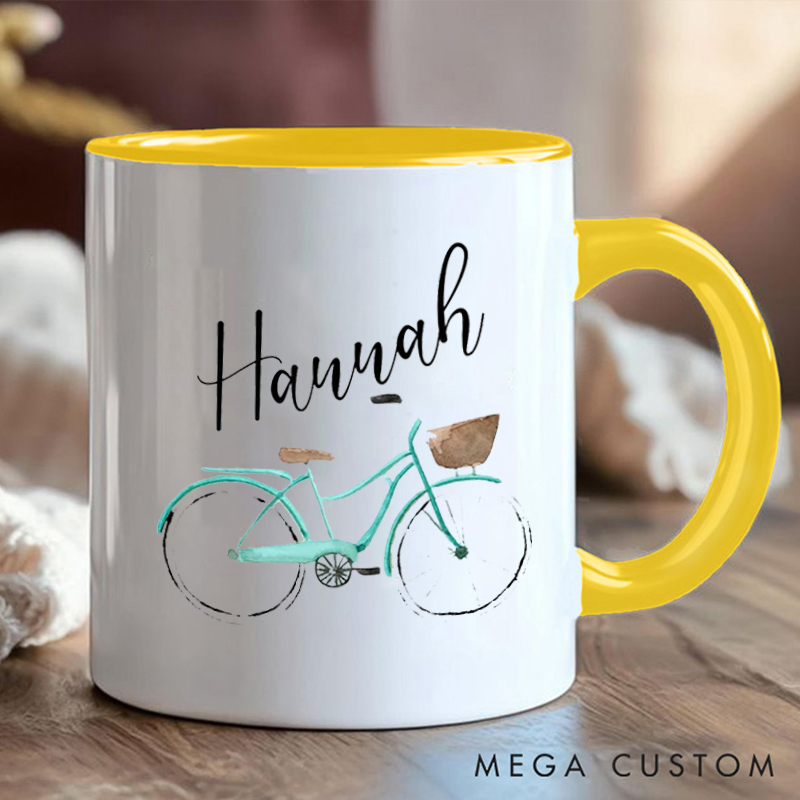 Personalized Coffee Cup Mug with Elegant Bicycle Illustration for Outdoor Adventures Riding Cycling Biking Enthusiasts