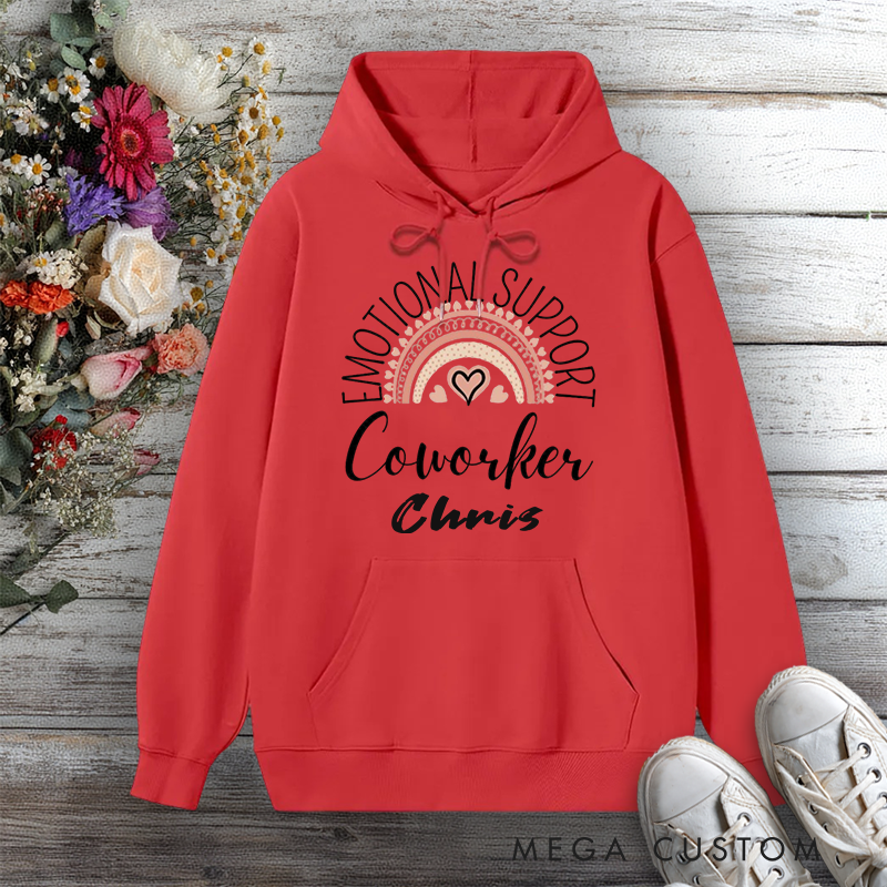 Personalized Hoodie Emotional Support Coworker Rainbow Heart Design Gift for Office Worker