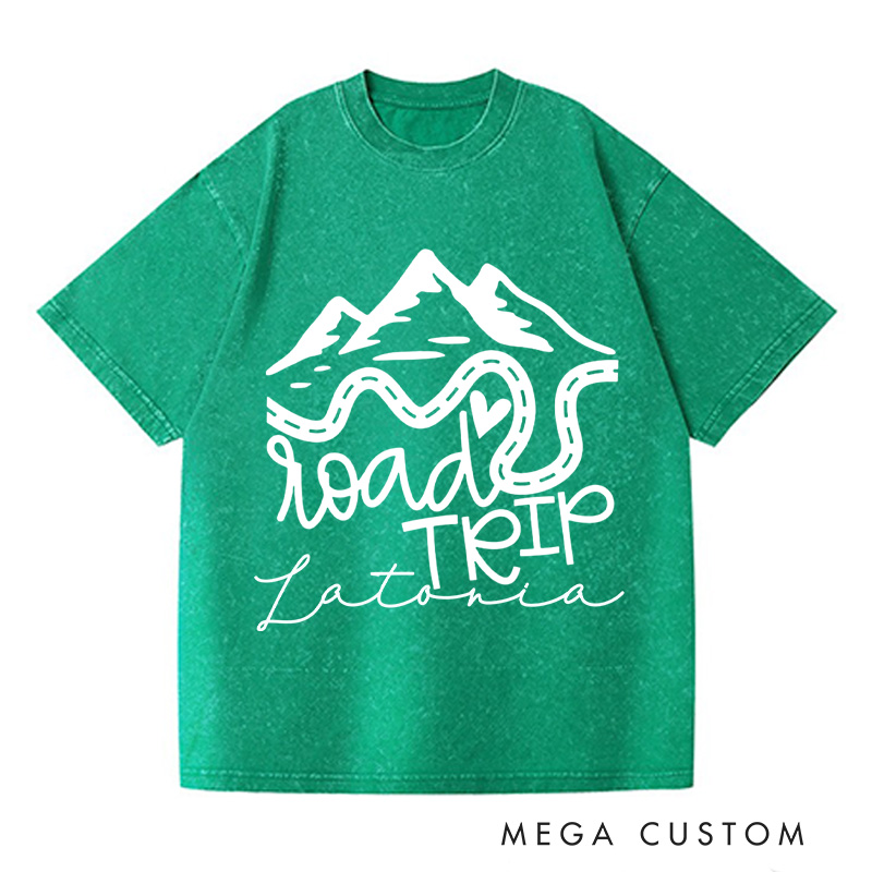 Personalized Road Trip Washed T-Shirts Vacation Shirt Traveling Shirts Customized Name Shirt Gift For Nature Lover 