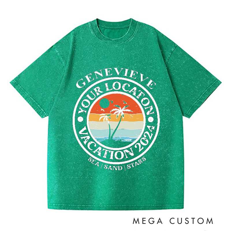 Personalized Summer Washed T-Shirts Vacation Shirts Beech TShirts Gift For Traveler Tee