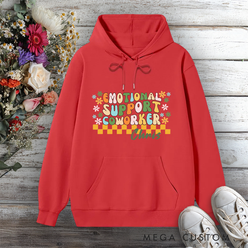 Personalized Hoodie Emotional Support Coworker Fun Retro Design Gift for Office Worker