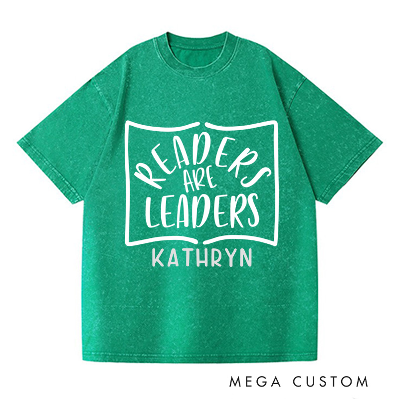 Personalized Readers Are Leaders Washed T-Shirts Reading Shirt Customized Name Shirt Book Tee Gift for Reader