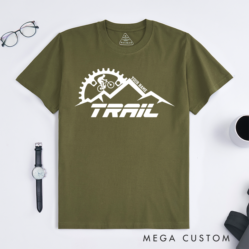 Personalized Trail Cycling T-Shirt with Mountains Gear Cyclist Graphics for Outdoor Adventures Riding Cycling Biking Enthusiasts