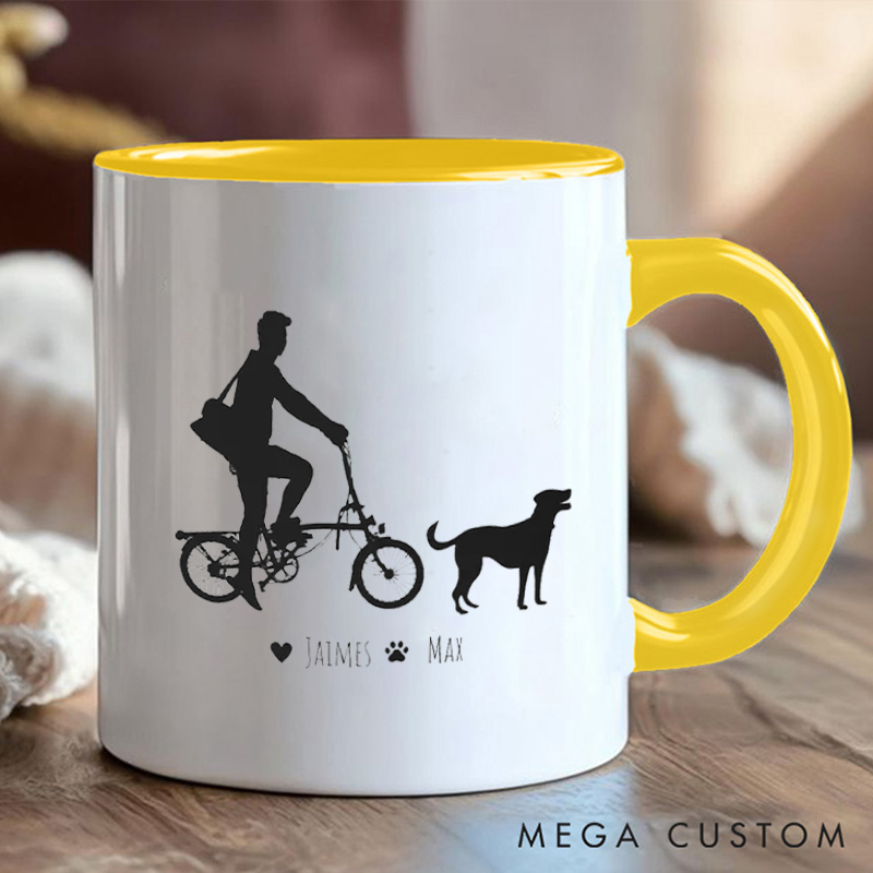Personalized Cyclist and Dog Coffee Cup Mug with Dog Loving Cyclists for Outdoor Adventures Riding Cycling Biking Enthusiasts