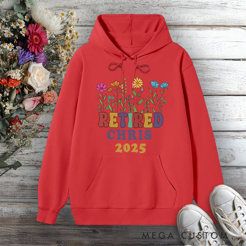 Personalized Hoodie Retired 2025 Floral Design Gift for Retiree Office Worker