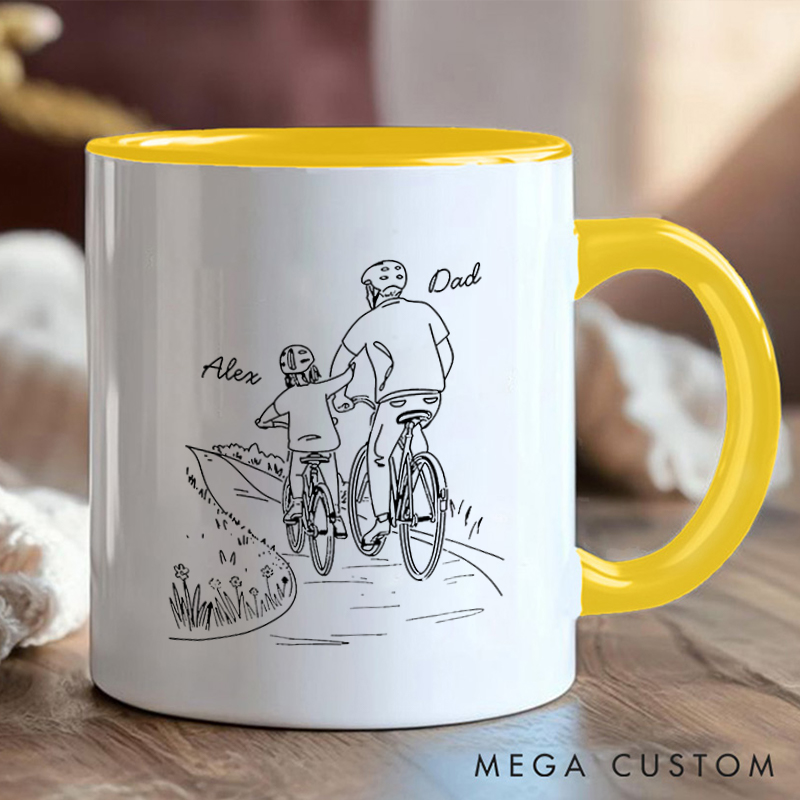 Personalized Father and Child Cycling Coffee Cup Mug with Celebrate Special Father Child Memories for Outdoor Adventures Riding Cycling Biking Enthusiasts