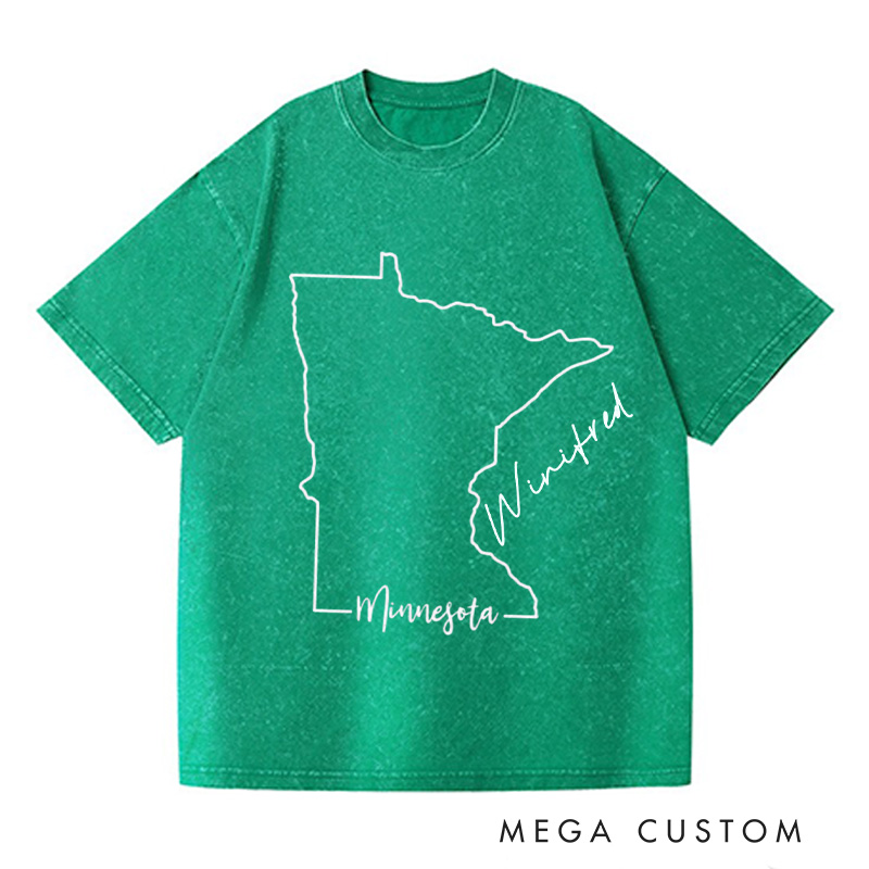 Personalized Minnesota State Washed T-Shirts Travel Tee Map Shirt Trendy Shirt Customized Name Shirt Gift For Traveler