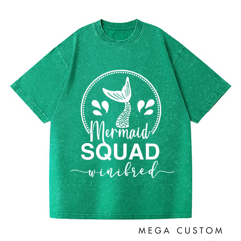 Personalized Mermaid Washed T-Shirts Funny Mermaid Tee Trendy Shirt Customized Name Shirt Gift For Ocean Enthusiasts