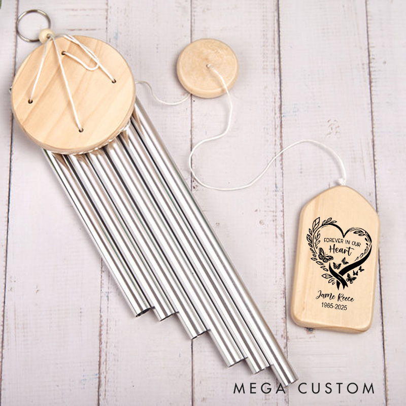 Personalized Sympathy Wind Chimes for Outside Deep Tone Memorial Wind Chimes for Loss of Loved One Forever In Our Hearts Bereavement Gift 