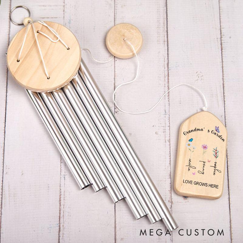 Personalized Grandmas Garden Wind Chimes Custom Memorial Chime Bereavement Gift for Loss of Loved One Outdoor Remembrance Gift for Funeral