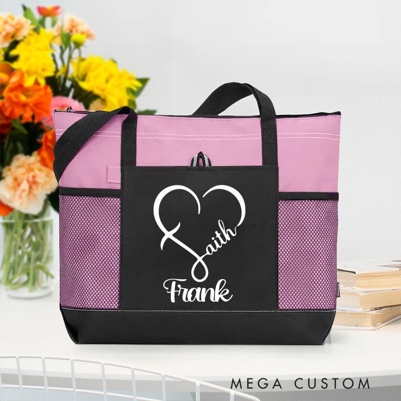 Personalized Heart Faith Tote Bag with Name and Zipper Large Capacity Religious Accessory Gift for Christian Religious Christian Gifts 