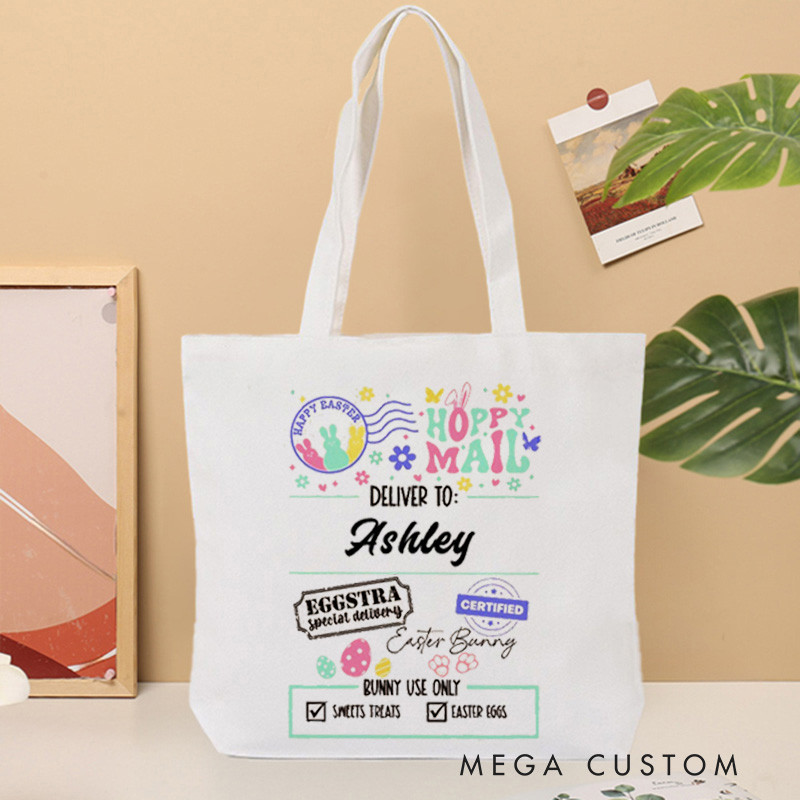 Personalized Easter Bunny with Bible Verse Tote Canvas Bag Christian Graduation and Easter Gift for Her Religious Christian Gifts 