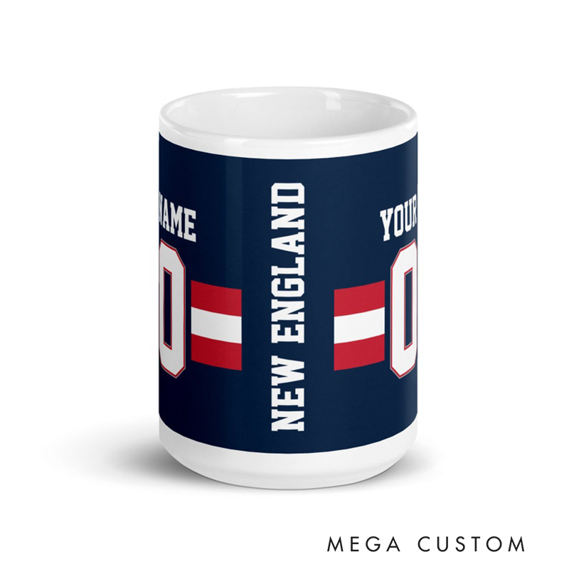 Personalized Football Themed Mug with Custom Team Name Player Name and Jersey Number Design
