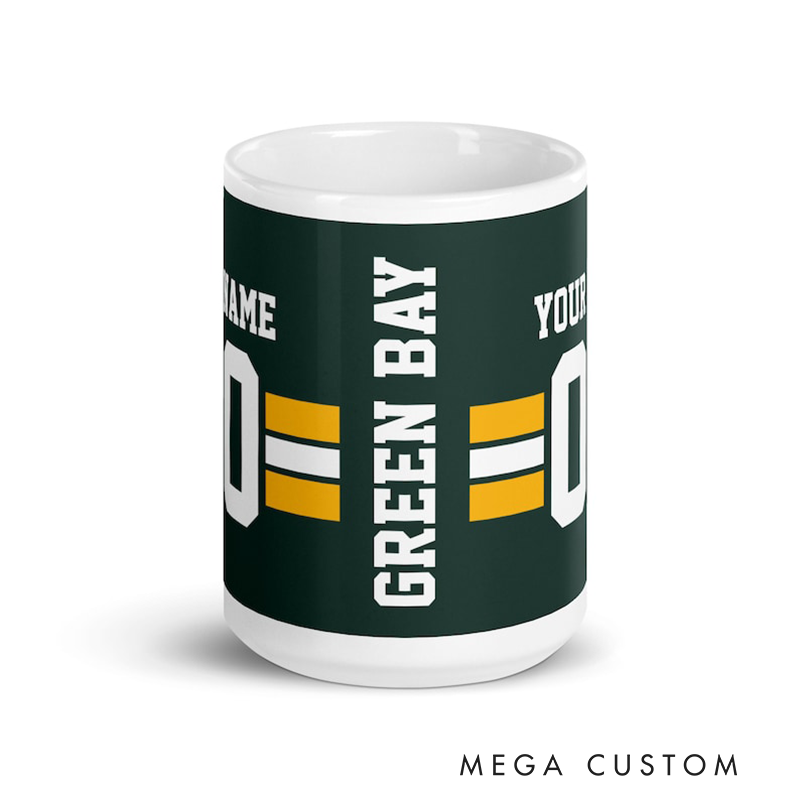 Personalized Football Themed Mug with Customizable Team Name Player Name and Jersey Number Perfect for Sports Fans and Players