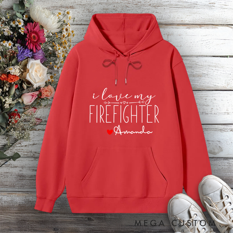 Personalized Hoodie I Love My Firefighter Heart and Script Design Gift for Firefighter Partners