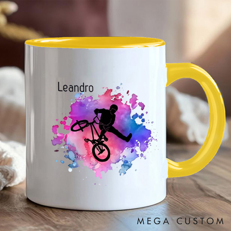 Personalized BMX Stunt Coffee Cup Mug with Extreme Sports Enthusiasts for Outdoor Adventures Riding Cycling Biking Enthusiasts