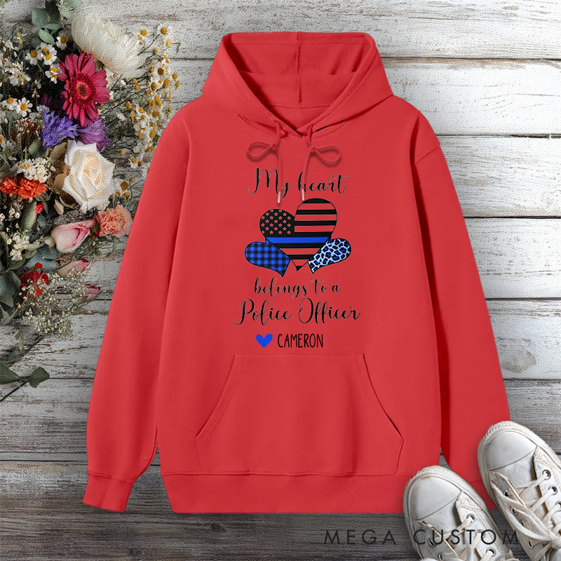 Personalized Police Wife Hoodie My Heart Belongs to a Police Officer Design Gift for Police Officers Wife