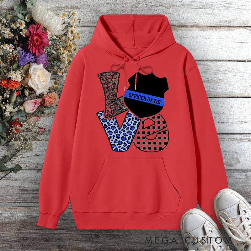 Personalized Police Wife Hoodie Love Design with Badge Gift for Police Officers Wife
