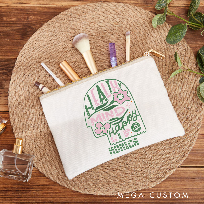 Personalized Makeup Bag for Nurse Healthy Mind Happy Life Design Fashion Cosmetic Bag Gift