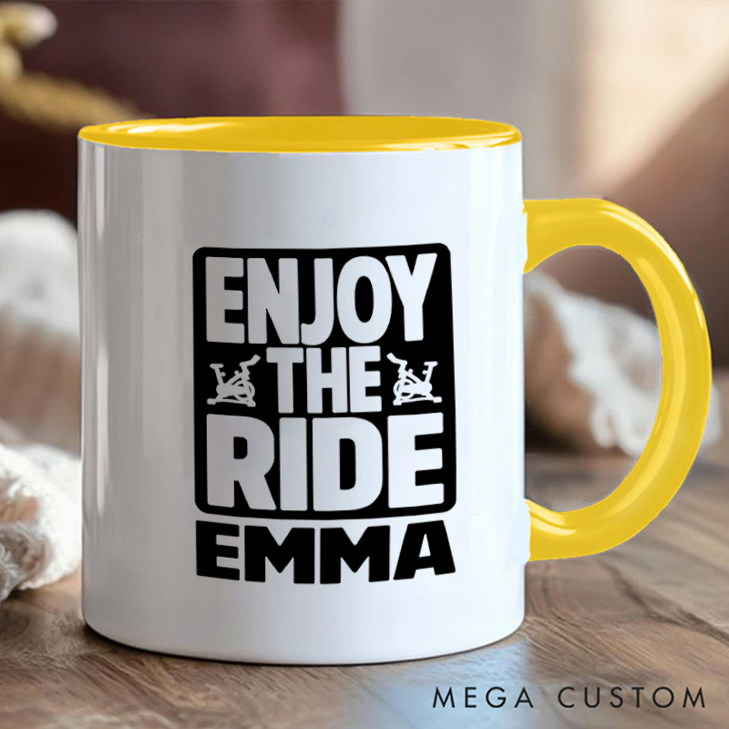 Personalized Enjoy the Ride Coffee Cup Mug with Motivational Bike for Outdoor Adventures Riding Cycling Biking Enthusiasts