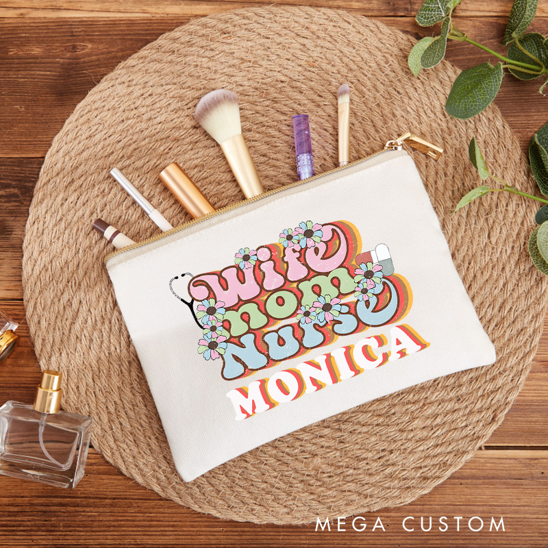 Personalized Makeup Bag for Nurse Wife Mom Nurse Design Fashion Cosmetic Bag Gift