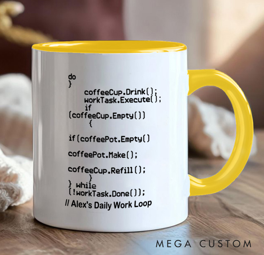 Personalized  A Programmer's Daily Loop Mug Technology Computer Coffee Cup Gift for Geek Nerd Lovers
