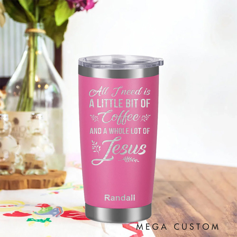 Personalized Coffee and Jesu Stainless Steel Tumbler Insulated Travel Mug Engraved Christian Coffee Cup Jesus Gift Religious Gift for Her Gift for Him