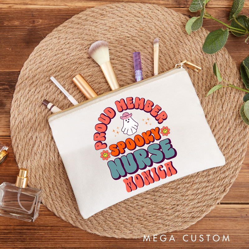 Personalized Makeup Bag for Nurse Proud Member Spooky Nurse Design Fashion Cosmetic Bag Gift