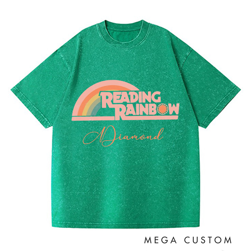 Personalized Reading Rainbow Washed T-Shirts Love to Read Tee Funny Librarian Tee with Name Reading Retro Tshirt Book Lover Shirt Gift for Reader