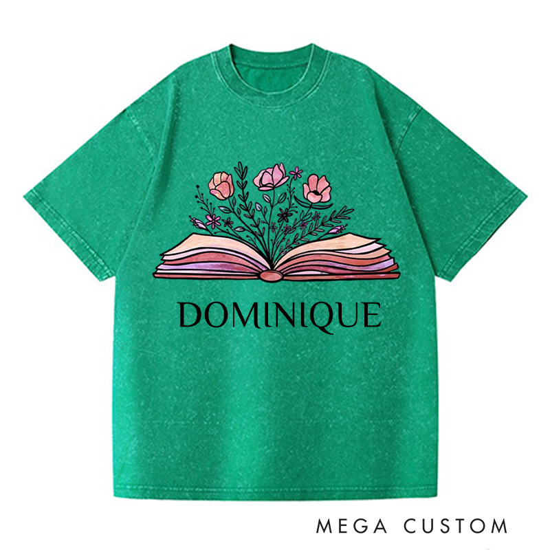 Personalized Flowers Book Washed T-Shirts Librarian Shirt Book Lovers Shirt Bookish Shirt Book Club Shirt Reader Shirt Gift For Bookworms Shirt