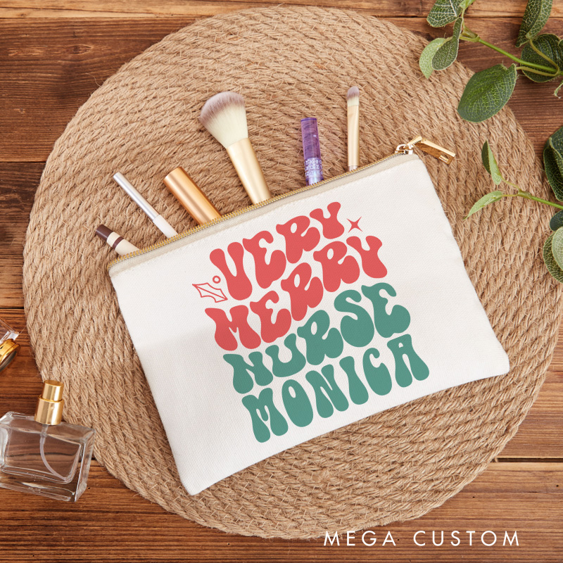 Personalized Makeup Bag for Nurse Very Merry Nurse Design Fashion Cosmetic Bag Gift