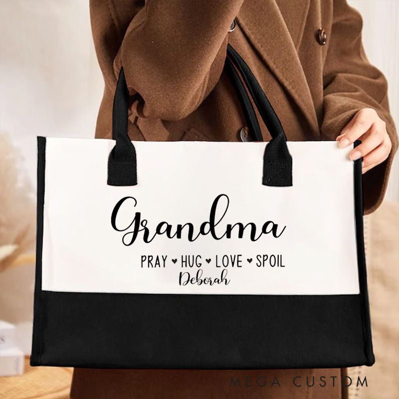 Personalized Grandma To Be Religious with Name Tote Canvas Bag Christian Gift for Her Large Capacity Religious Accessory Gift for Christian