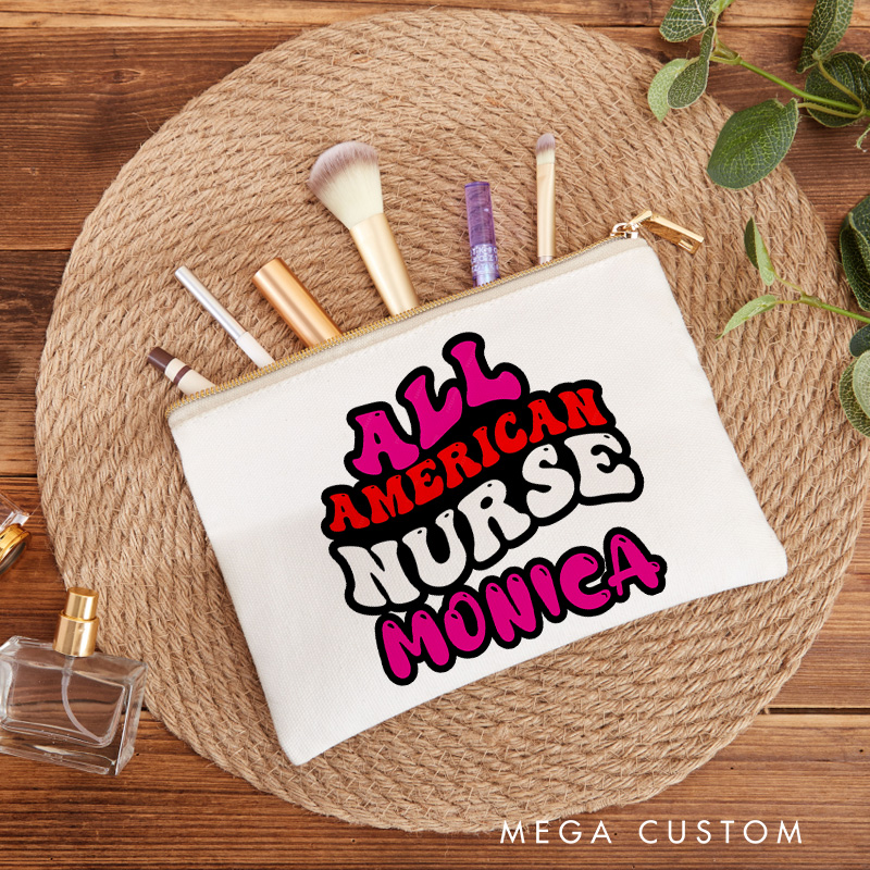 Personalized Makeup Bag for Nurse All American Nurse Design Fashion Cosmetic Bag Gift