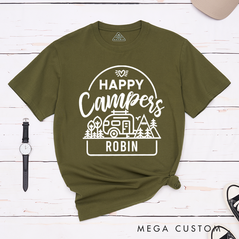 Personalized Happy Campers T-Shirt Travel Hiking Camping Shirt Gift for Adventurous Outdoors Lover