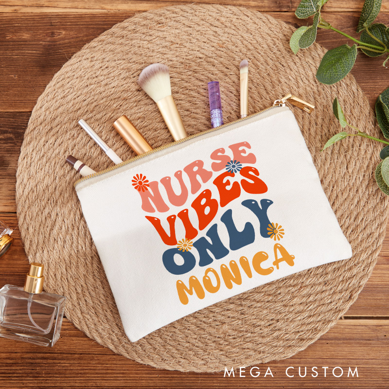 Personalized Makeup Bag for Nurse Vibes Only Design Fashion Cosmetic Bag Gift