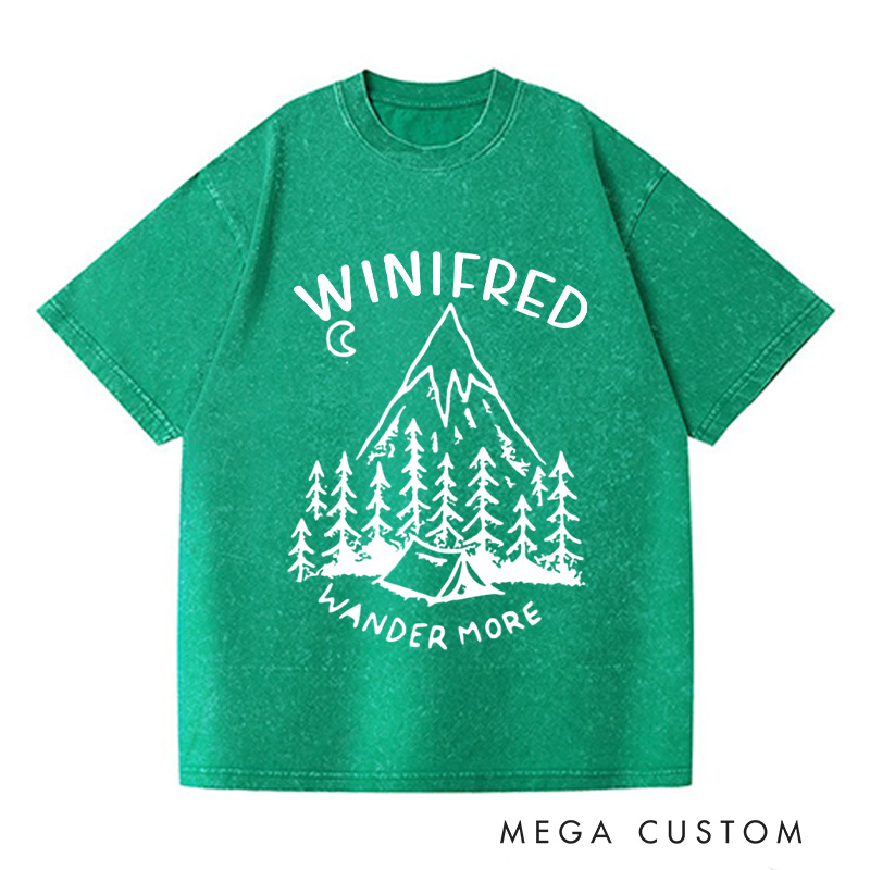 Personalized Wander More Washed T-Shirts Travel Shirt Pine Tee Customized Name Shirt Gift For Nature Lover