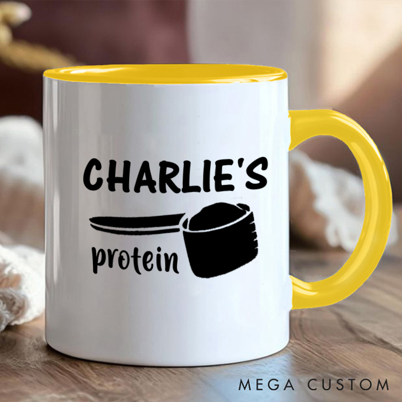 Personalized Fitness Mug with Protein Scoop Design Gift Motivational Coffee Cup for Fitness Enthusiasts Bodybuilders and Gym Lovers