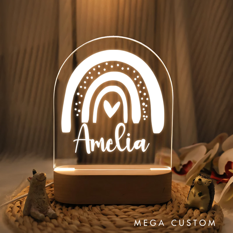 Personalized Delicate Rainbow with Heart Center and Dotted Details for a Soft and Cheerful Decorative Night Lamp
