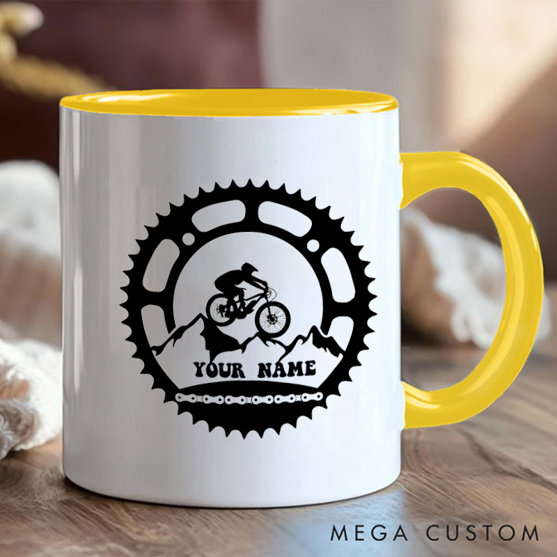 Personalized Mountain Biking Gear Mug with Name and Bike Design for Outdoor Adventures Riding Cycling Biking Enthusiasts