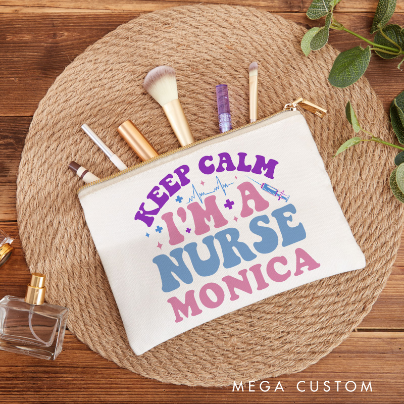 Personalized Makeup Bag for Nurse Keep Calm I'm a Nurse Design Fashion Cosmetic Bag Gift
