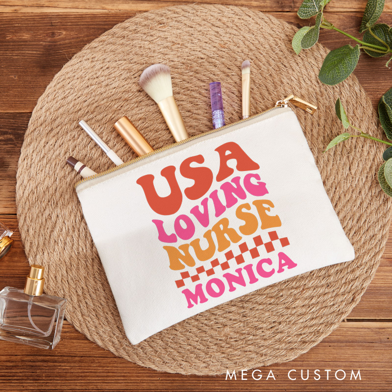 Personalized Makeup Bag for Nurse USA Loving Nurse Design Fashion Cosmetic Bag Gift
