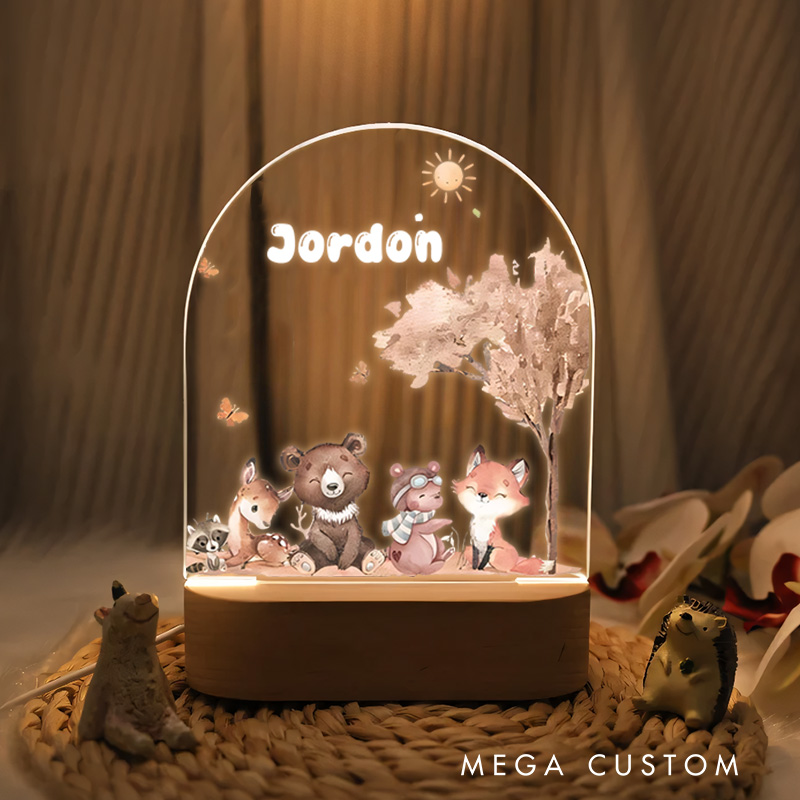 Personalized Forest Animal Night Light Birthday Gift for BabyNursery Baby Room Name Sign Gift