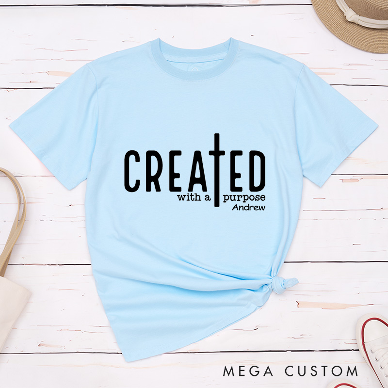 Personalized Created with A Purpose Classic T-Shirt Bible Saying Cotton Shirt with Name Bible Quotes Shirt Religious Gift for Christians