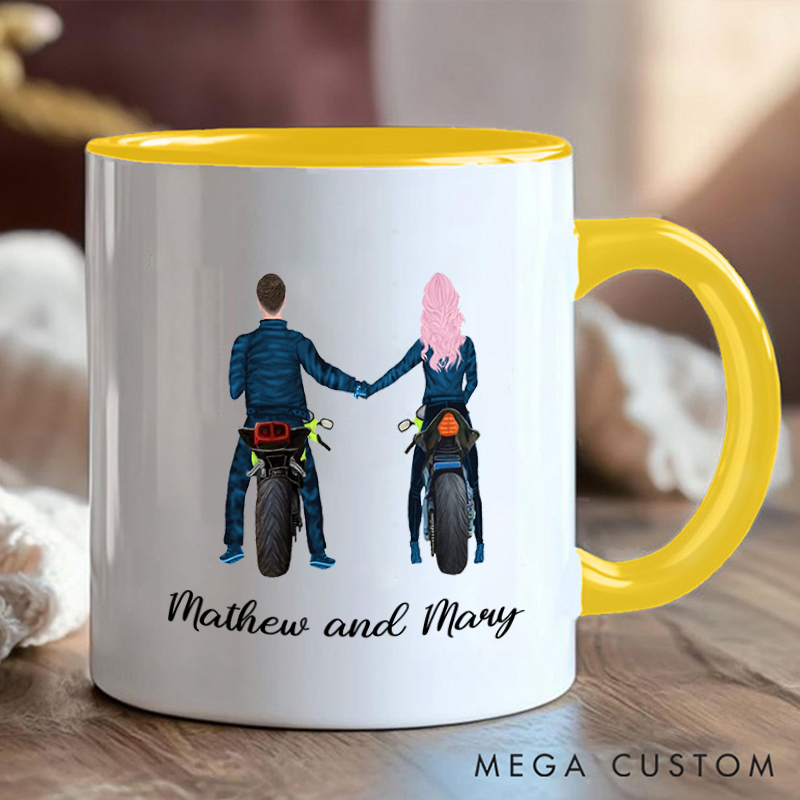 Personalized Couple Motorcycle Mug with Romantic Biker Design for Outdoor Adventures Riding Cycling Biking Enthusiasts
