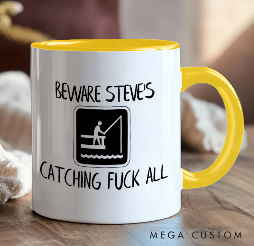 Personalized Humorous Fishing Mug - 'Beware, Catching Nothing' Funny Gift for Anglers