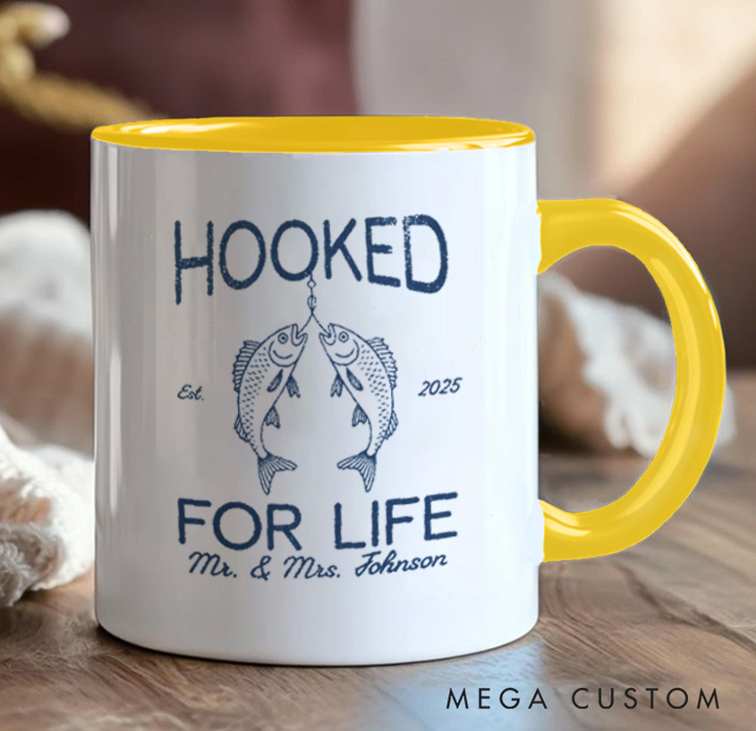 Personalized Hooked for Life Mug Fishing-Themed Couple Gift for Fishing Lover