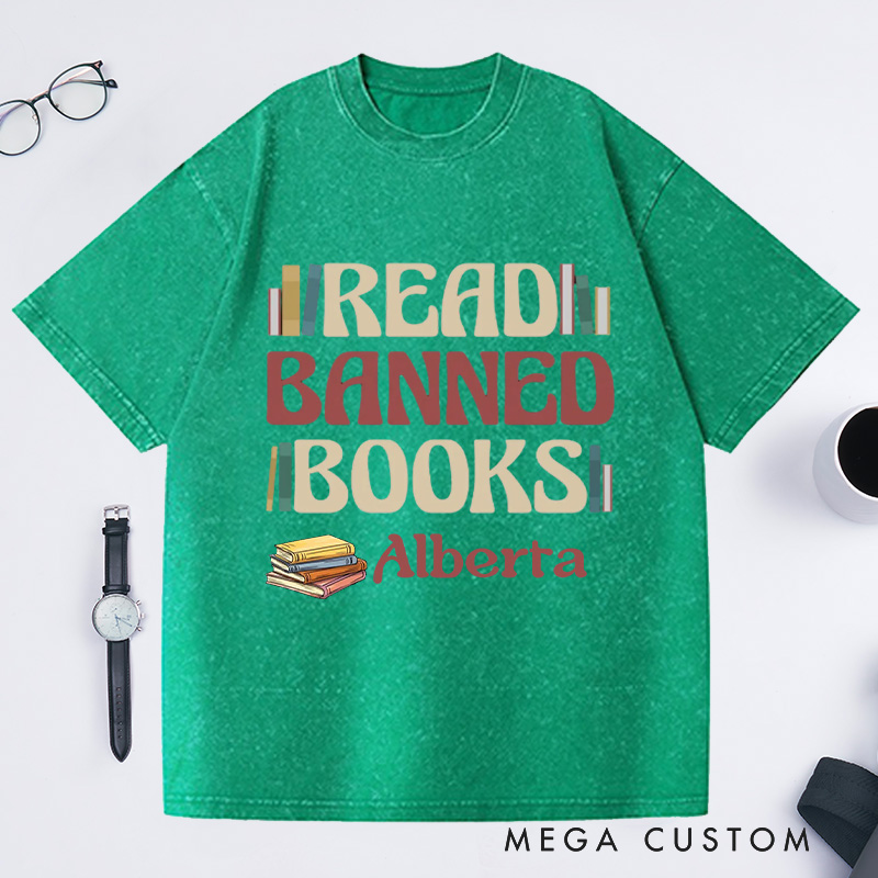 Personalized Read Banned Books Washed T-Shirts, Book Lover Tee Literary TShirt Bookish Shirt Reading Top Librarian Shirt