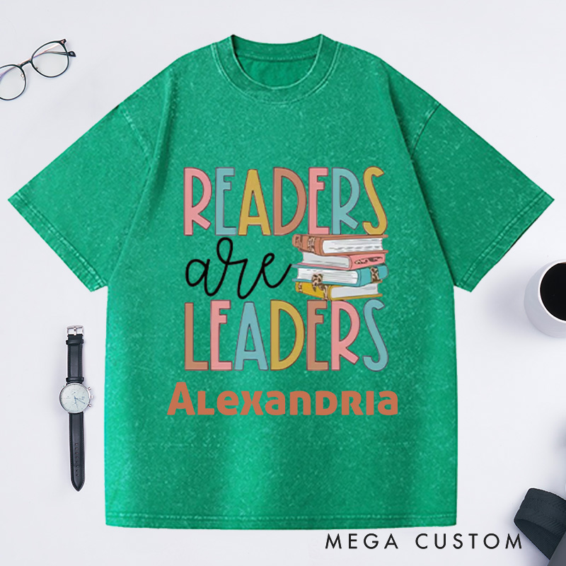 Personalized Readers Are Leaders Washed T-Shirts Reading Shirt with Name Book Lover Tshirt Bookish Shirt Librarian Tee Gift